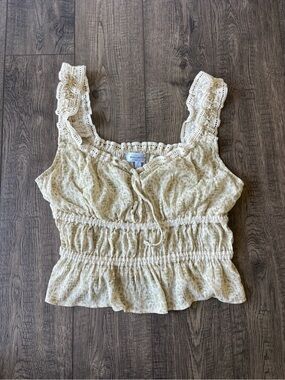Celebrity Pink Bridgerton Lace-Trim Floral Smocked Crop Top - Cream Green